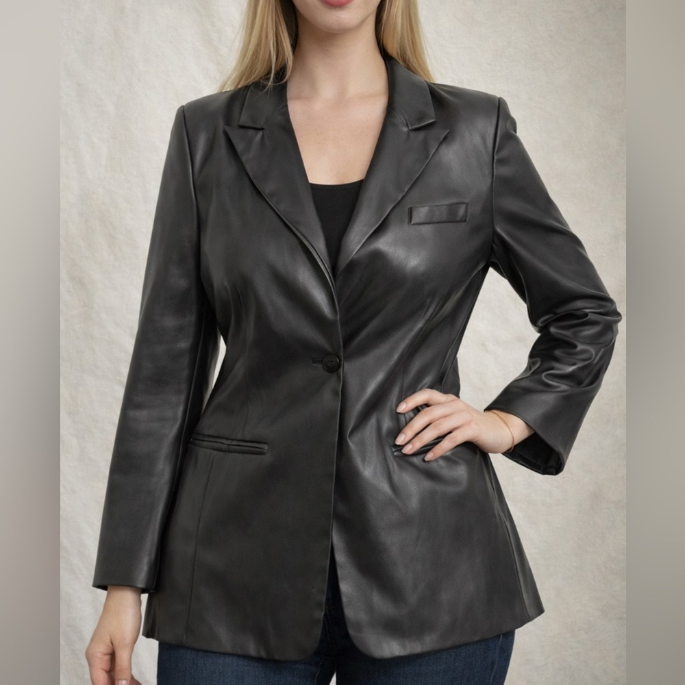 Women's Black Leather Blazer